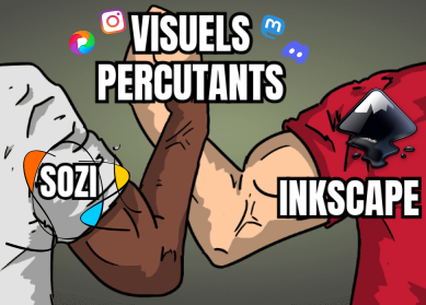 Mème : à gauche, un personnage tagué « Sozi » ; à droite, un personnage tagué « Inkscape »; les deux réalisent une poignée de main épique taguée « Visuels percutants ».