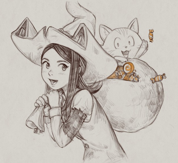 Pepper & Carrot avec un sac rempli de confiseries