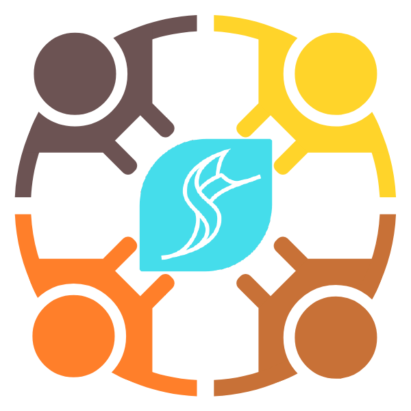 Quatre personnages réunis en ronde autour du logo de Sailfish OS